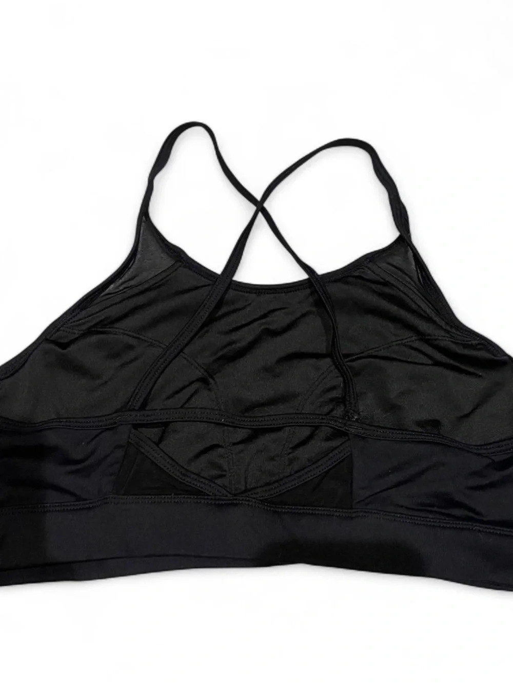 Alo Yoga Black Logo Sports Bra Criss Cross Mesh Back
